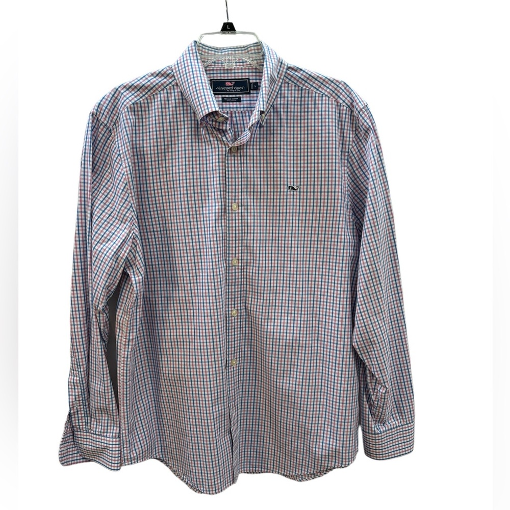 Vineyard Vines Men’s Button Up Blue/Pink/White‎ Whale Shirt Large